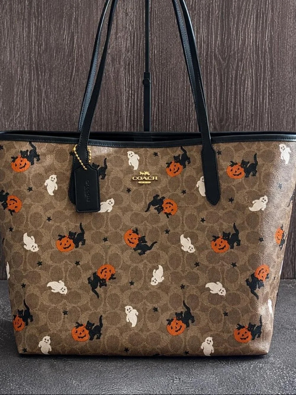 Coach City Tote In Signature Canvas With Halloween Print CW450